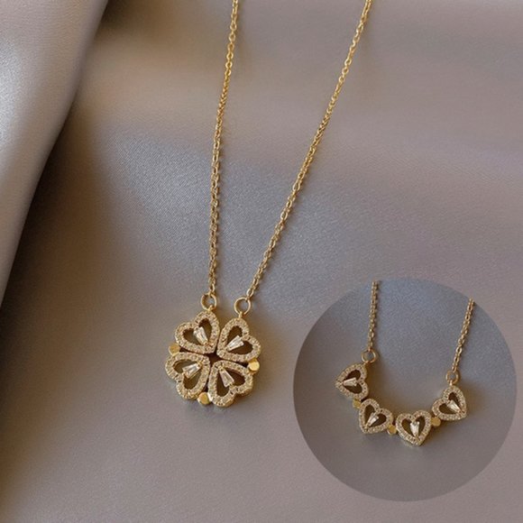 HOST PICK 18K Gold Hearts Clover Necklace Convertible Pendant - Picture 1 of 12